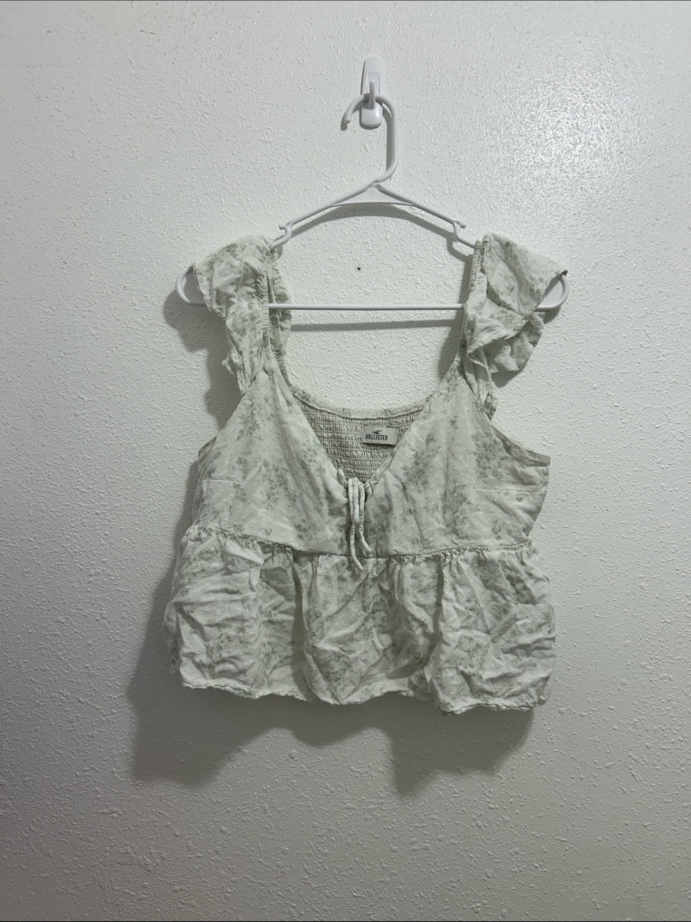 Hollister Pale Green Floral Ruffle Strap Peplum Crop Top